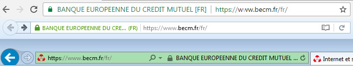 The address bar on Chrome, Firefox and Internet Explorer when the browser displays the site <abbr>cic.fr</abbr>